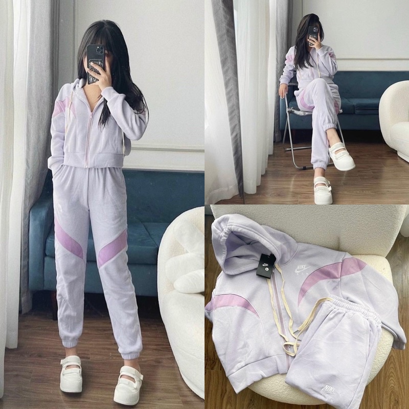 Bộ thể thao nữ hoodie tím lilac (kèm ảnh thật)