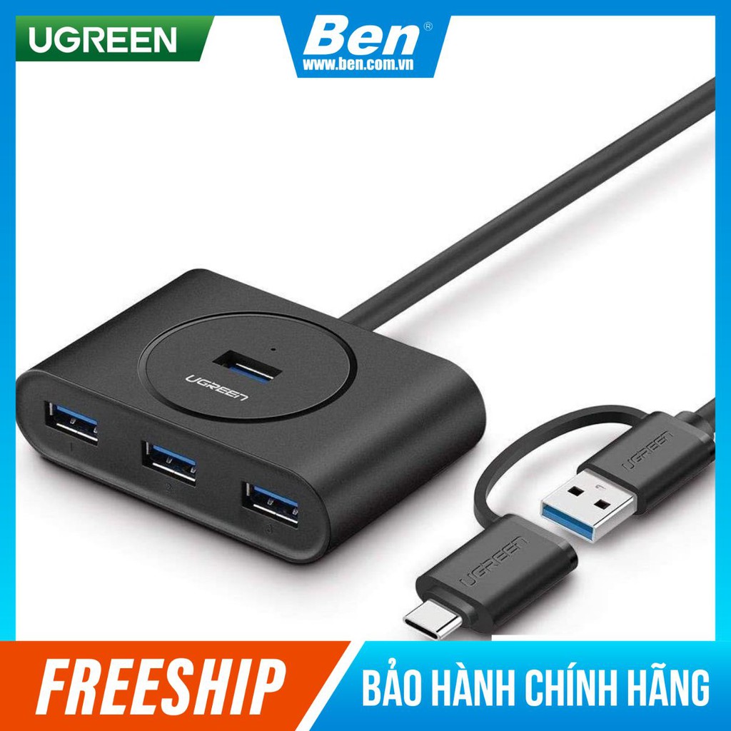 Bộ chia cổng USB 3.0 / USB type C sang 4 cổng USB 3.0 dài 1m UGREEN CR113 40850