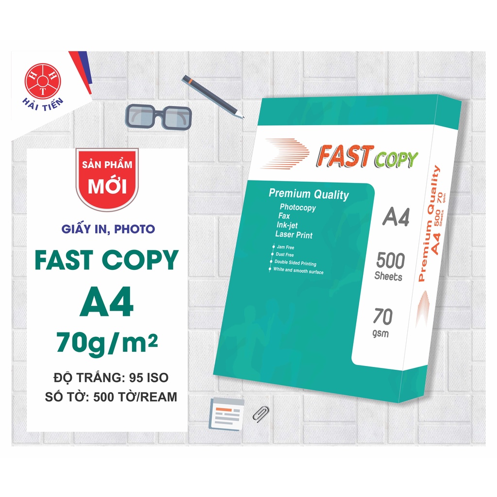 HẢI TIẾN Giấy in, photo FASTCOPY - A4/70gsm (500 tờ/ream) - 5 Reams (Đóng màng co)