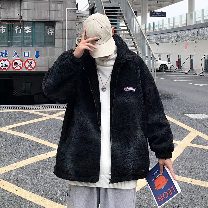 Áo khoác cardigan cổ đứng tay dài bằng lông cừu phối màu ấm áp thời trang thu đông phong cách Hàn Quốc cho nam