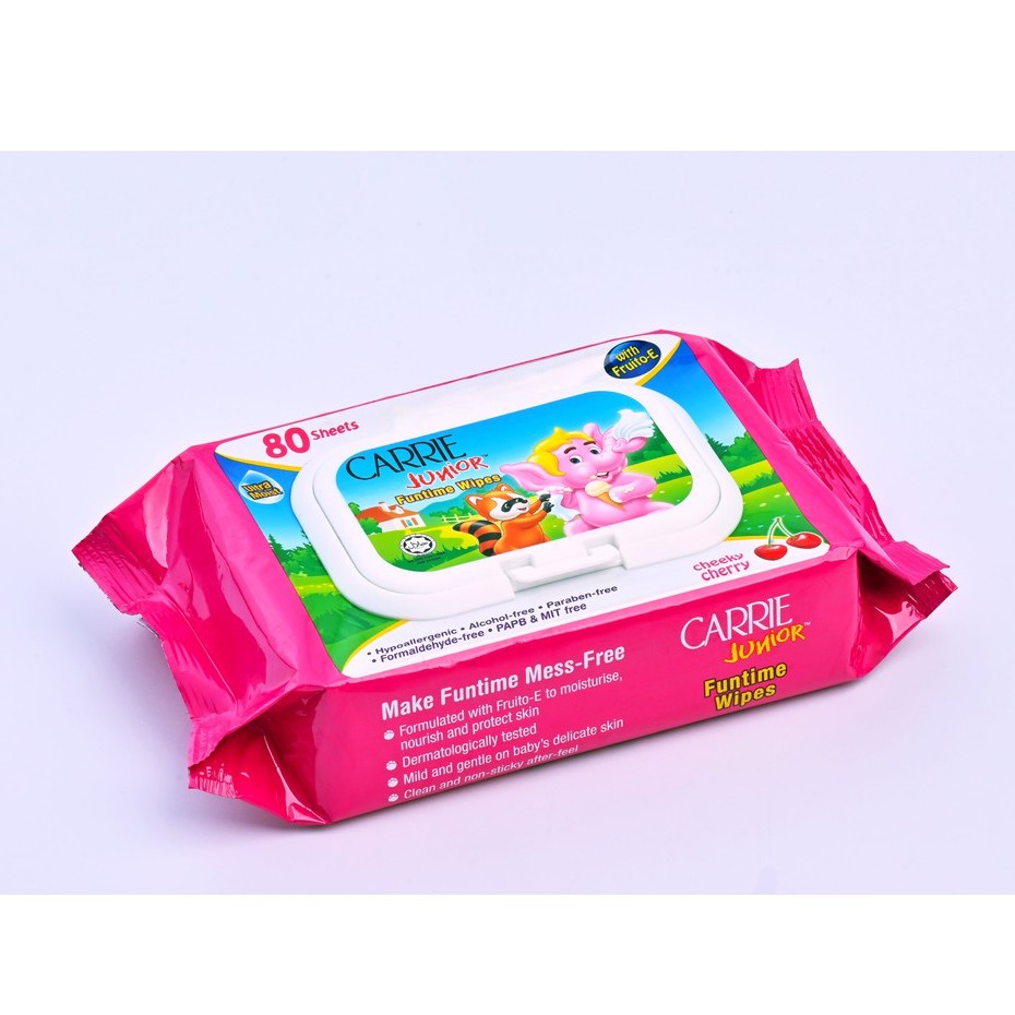 [Mã MKBBDCJ5 giảm 8% đơn 150k] Combo 4 Gói Khăn Giấy Ướt Carrie Junior Funtime Cheeky Cherry 80 tờ/ gói