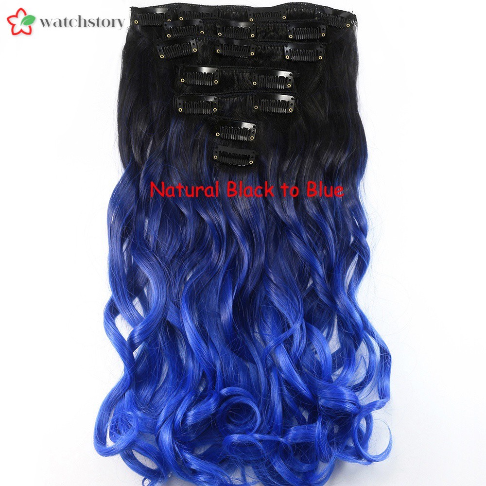 WS curlywavyhair 20\'\' Long Curly Wave Women 7pcs/set Clip in Hair Extension Highlight Synthetic Om