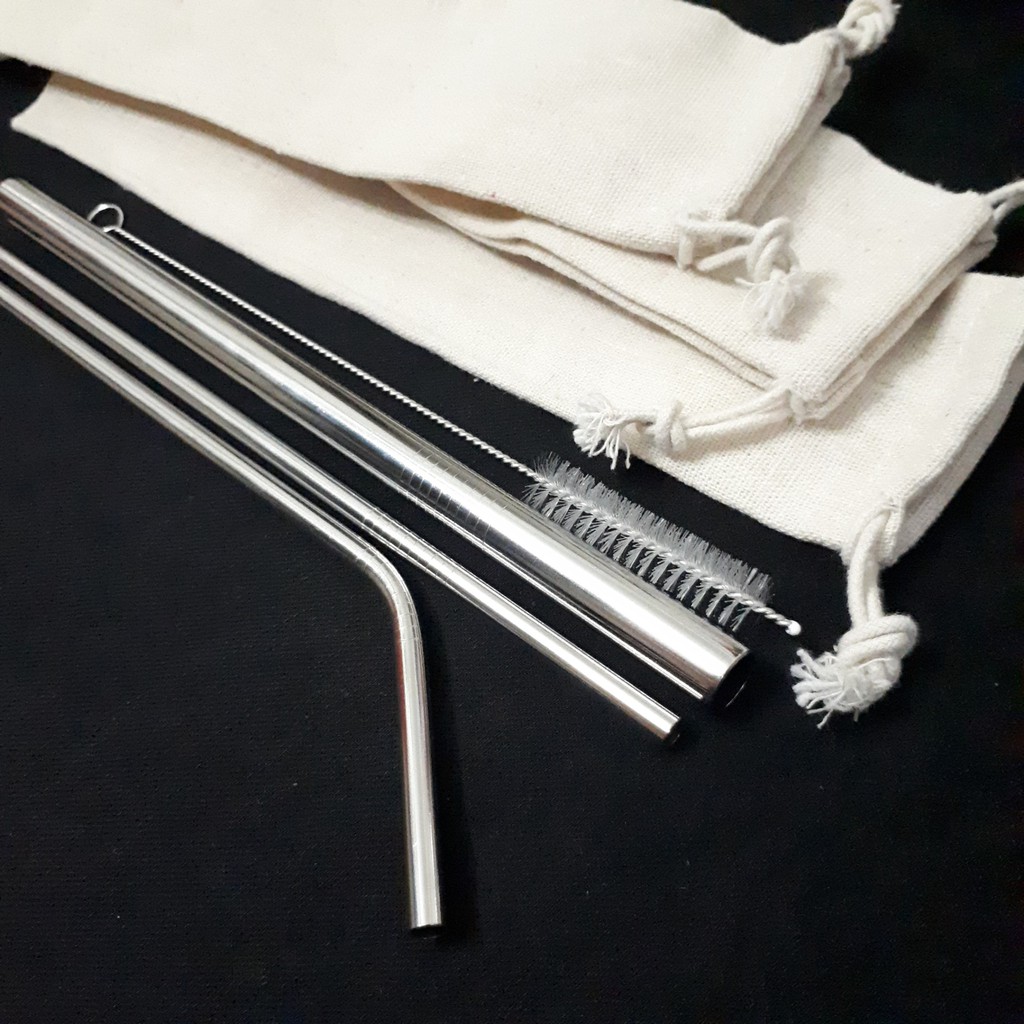 (Hàng loại 1, dày & nặng) Bộ ống hút Inox 304 5 món (3 ống hút, 1 cọ rửa, 1 túi đựng) | BigBuy360 - bigbuy360.vn