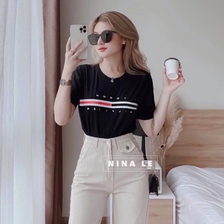 Áo Thun Thái Nữ Cổ Tròn Tay Ngắn In Chữ, Thun Nữ Fom Vừa Phối Viền Màu, Áo Nữ Chất Đẹp, Mặc Mát, Trẻ Trung, Năng Động,
