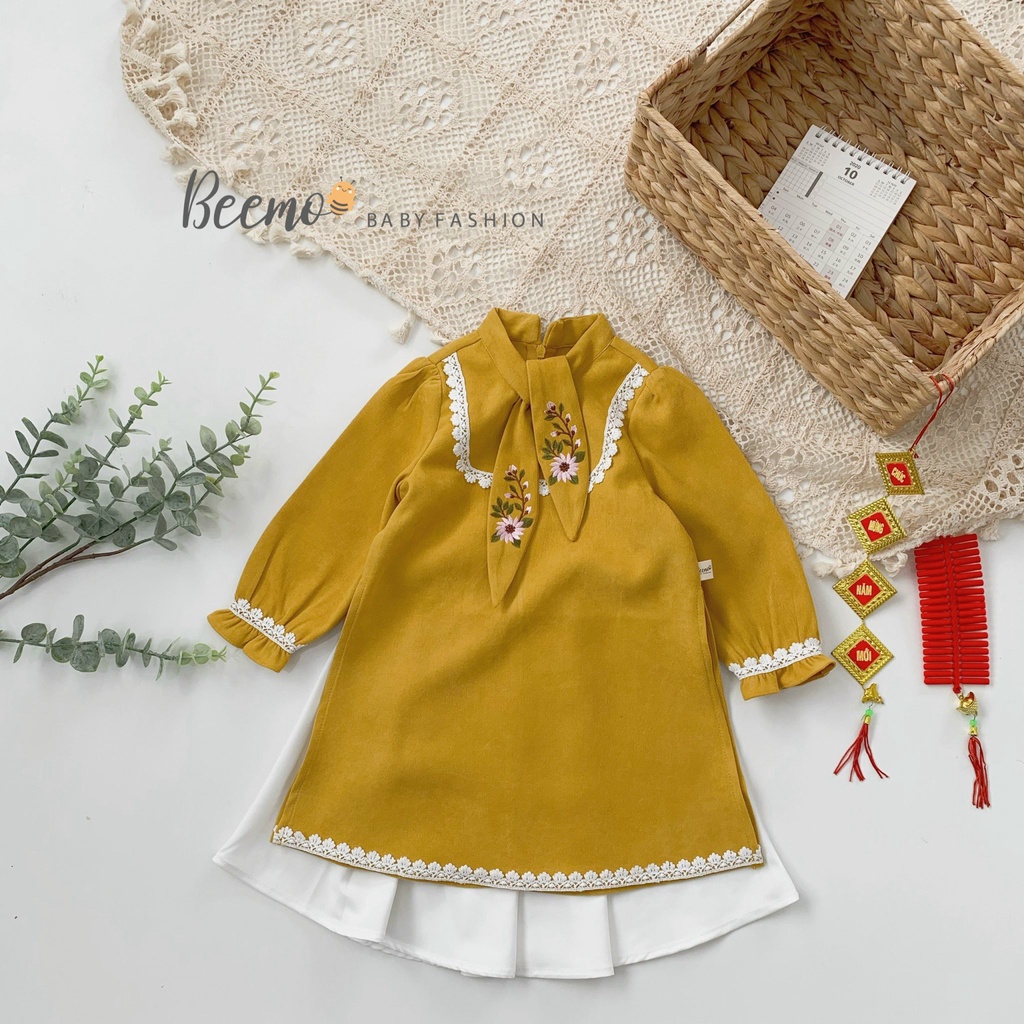 Áo dài bé gái chất nhung tăm Beemo ADT01
