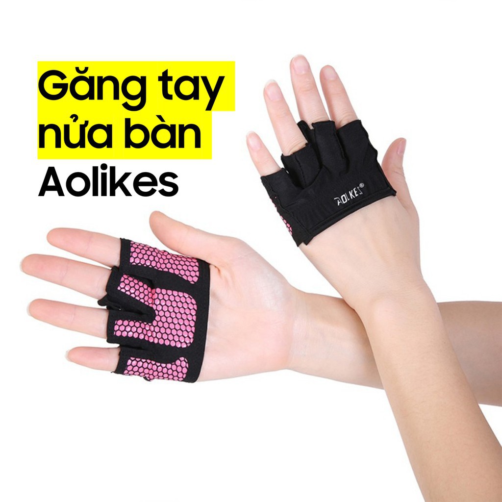 Găng tay nữ tập gym nửa bàn chính hãng Aolikes