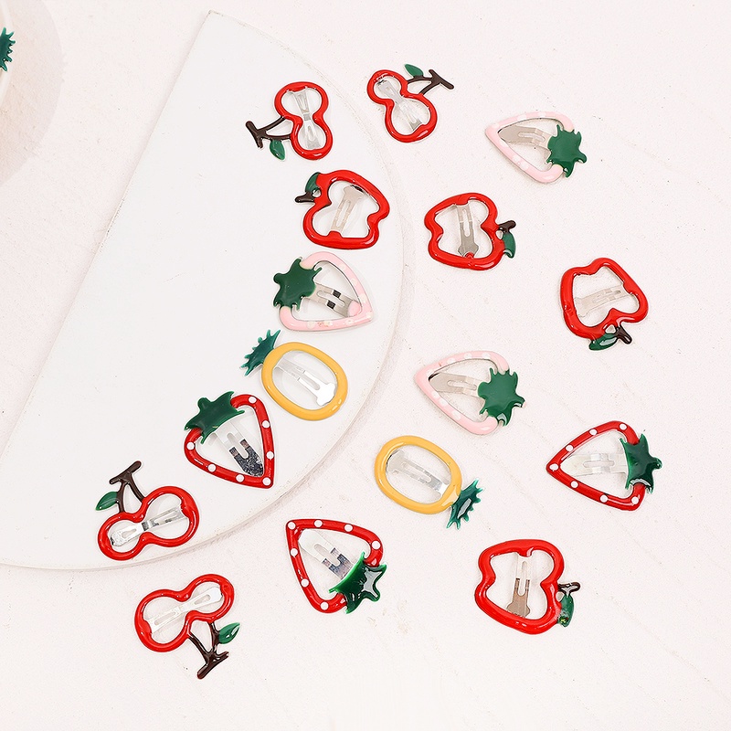 Set 5 Kẹp Tóc Kim Loại Họa Tiết Trái Dâu Nhiều Màu Sắc Thời Trang