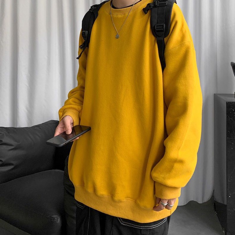 Áo thun tay dài cổ tròn màu trơn phong cách Hàn Quốc màu trơn dày dặn ấm áp size M-5XL 4XL cho nam