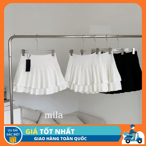 Chân váy xếp ly 2 tầng vải vitex cao câp 2 màu trắng, đen | BigBuy360 - bigbuy360.vn