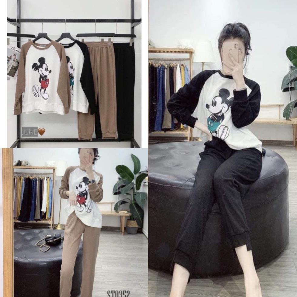 SALE Sét bộ thể thao micky phối màu, bộ đồ nỉ thu đông dài tay mặc nhà from rộng phong cách ulzzang. METSHOP