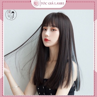 Tóc giả nguyên đầu nữ cao cấp thẳng light xanh xu hướng 2021