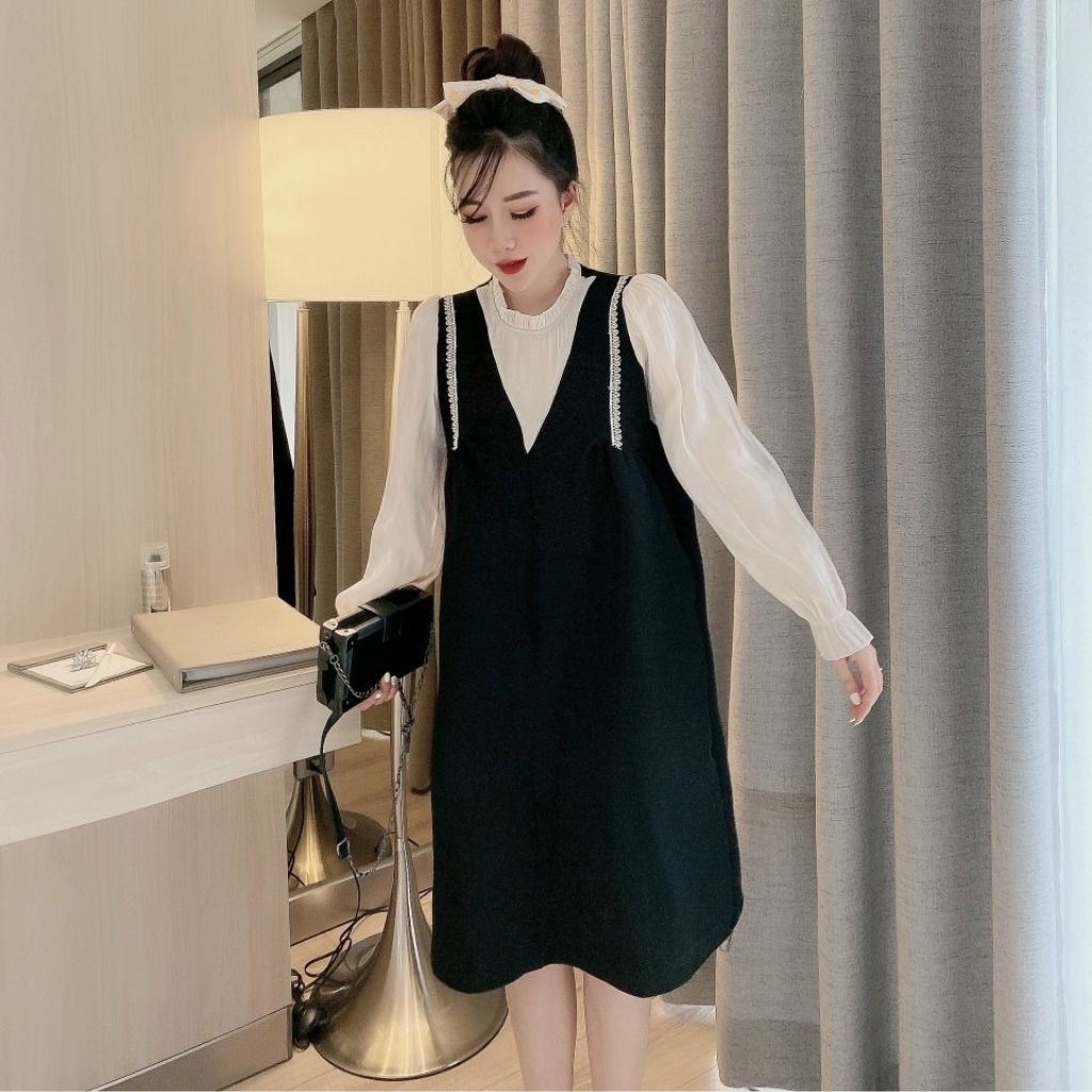 Đầm bầu thời trang thiết kế dài tay MB210 chất lụa hàn châu freesize từ 45 đến 70kg