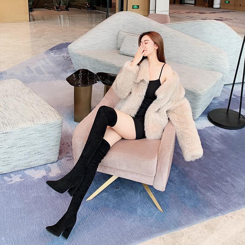 Giày Boot Cao Gót Cổ Cao Qua Gối Mũi Nhọn Thiết Kế Mới Thời Trang Mùa Thu Đông Dành Cho Nữ