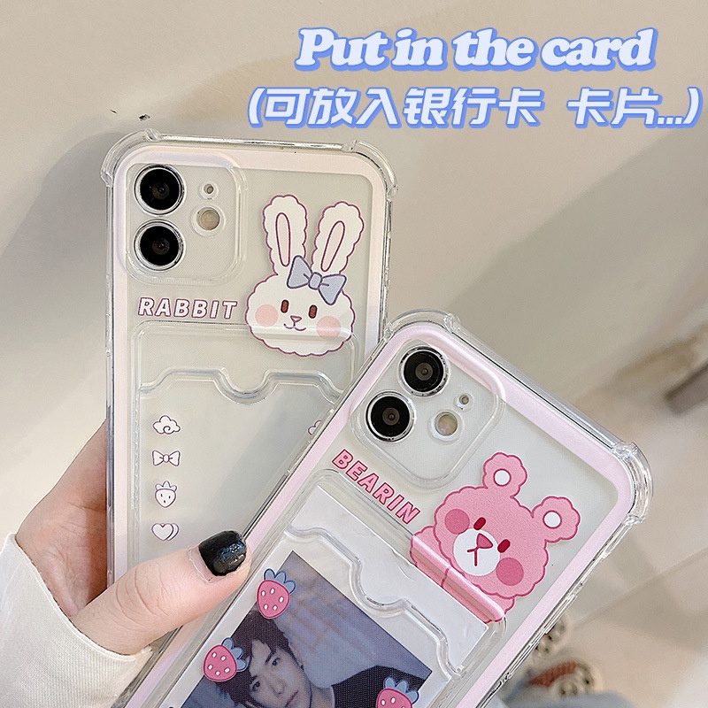 Ốp Điện Thoại Chống Sốc In Hình Thỏ/Gấu Tai Dài Dễ Thương Cho tương thích cho iphone 12promax/13pro/11/xr/xs/max/6/7/8plus