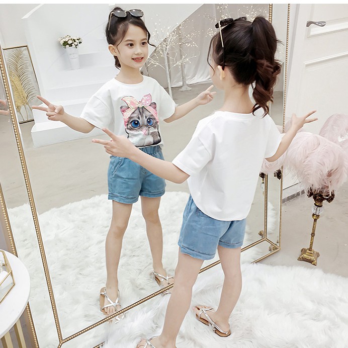 Áo phông hình mèo siêu cute dành cho bé gái lớn