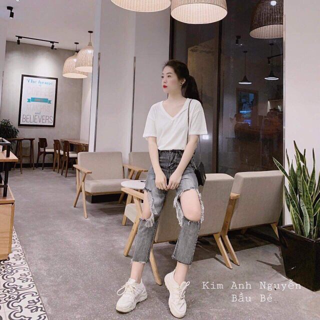 Áo thun giấy basic cổ tim