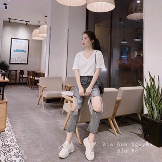 Áo thun giấy basic cổ tim