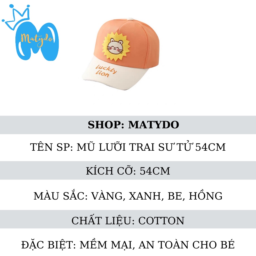 Mũ cho bé gái bé trai mũ nón lưỡi trai sư tử đáng yêu phụ kiện mũ nón từ 3-7 tuổi MU018