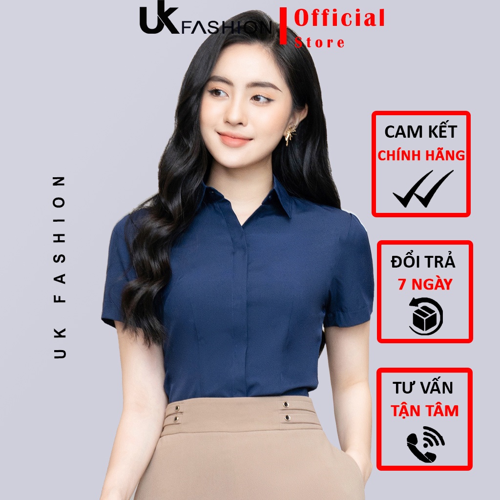 Áo sơ mi nữ, áo sơ mi công sở nữ,sơmi nữ ngắn tay cổ đức kiểu dáng trơn basic công sở UK Fashion NKSM2011007 không nhăn