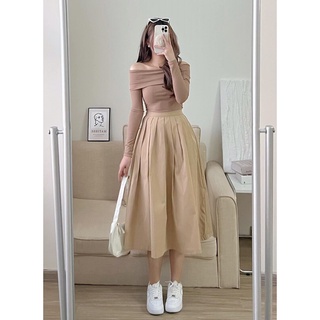 Chân váy kaki xếp li dáng dài basic Pea Store (Ảnh thật)