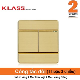 (Công tắc ổ cắm KLASS) Công tắc đôi, hình vuông, mặt kim loại màu vàng đồng KLASS 86KB8 86KB8-003 86KB8-004