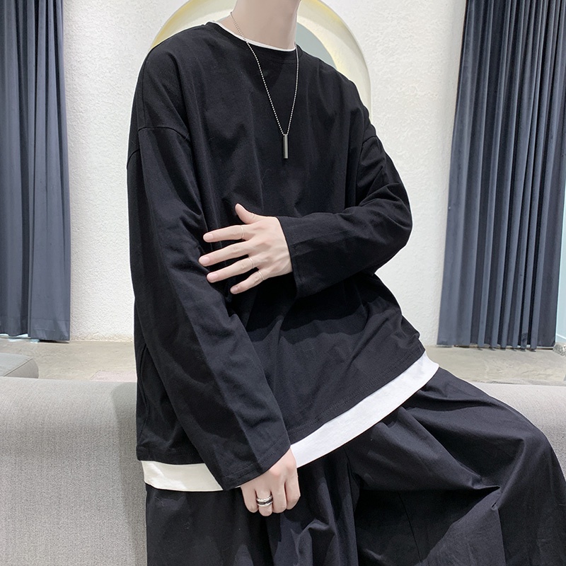 Áo Thun Cotton IFNICEFUTURE Tay Dài Dáng Rộng Màu Trơn Thời Trang Cho Cặp Đôi Học Sinh