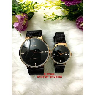 Đồng hồ cặp đôi dây thép lụa Halei Black gold