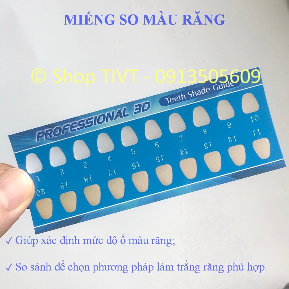 Bảng so màu răng, bảng so sánh màu răng để làm trắng răng hiệu quả, miếng so các cấp độ ố màu răng-TIVT