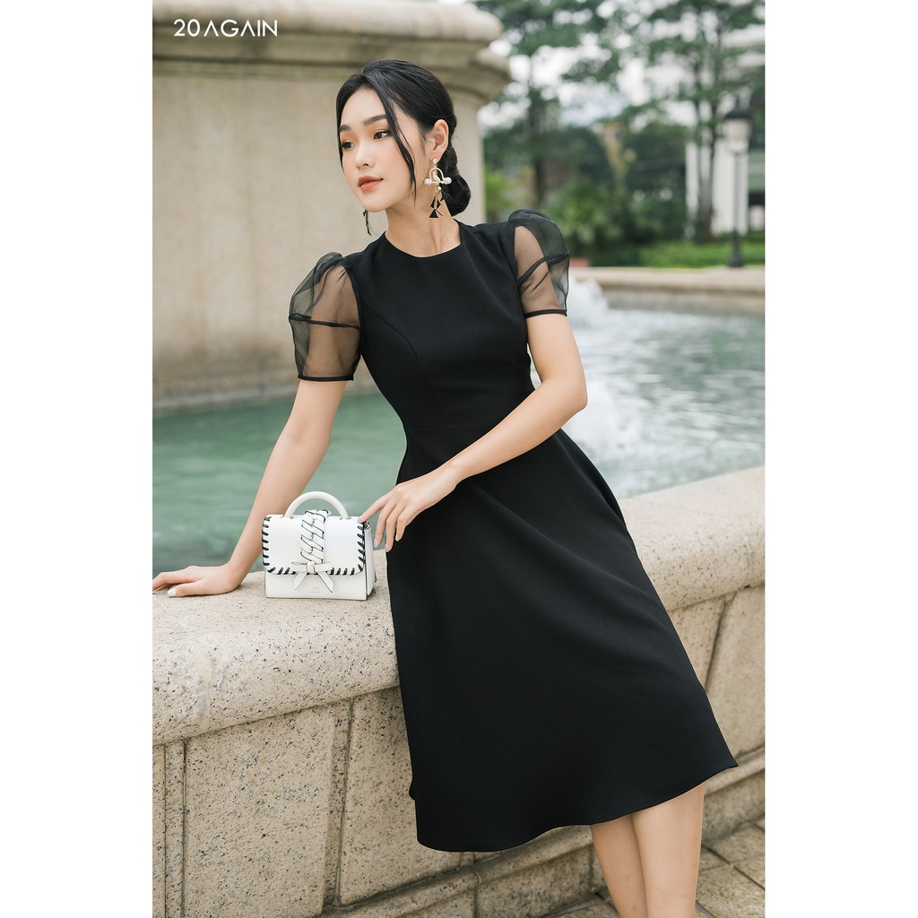 Đầm xòe tay pha phối 20AGAIN DDA1329 | BigBuy360 - bigbuy360.vn