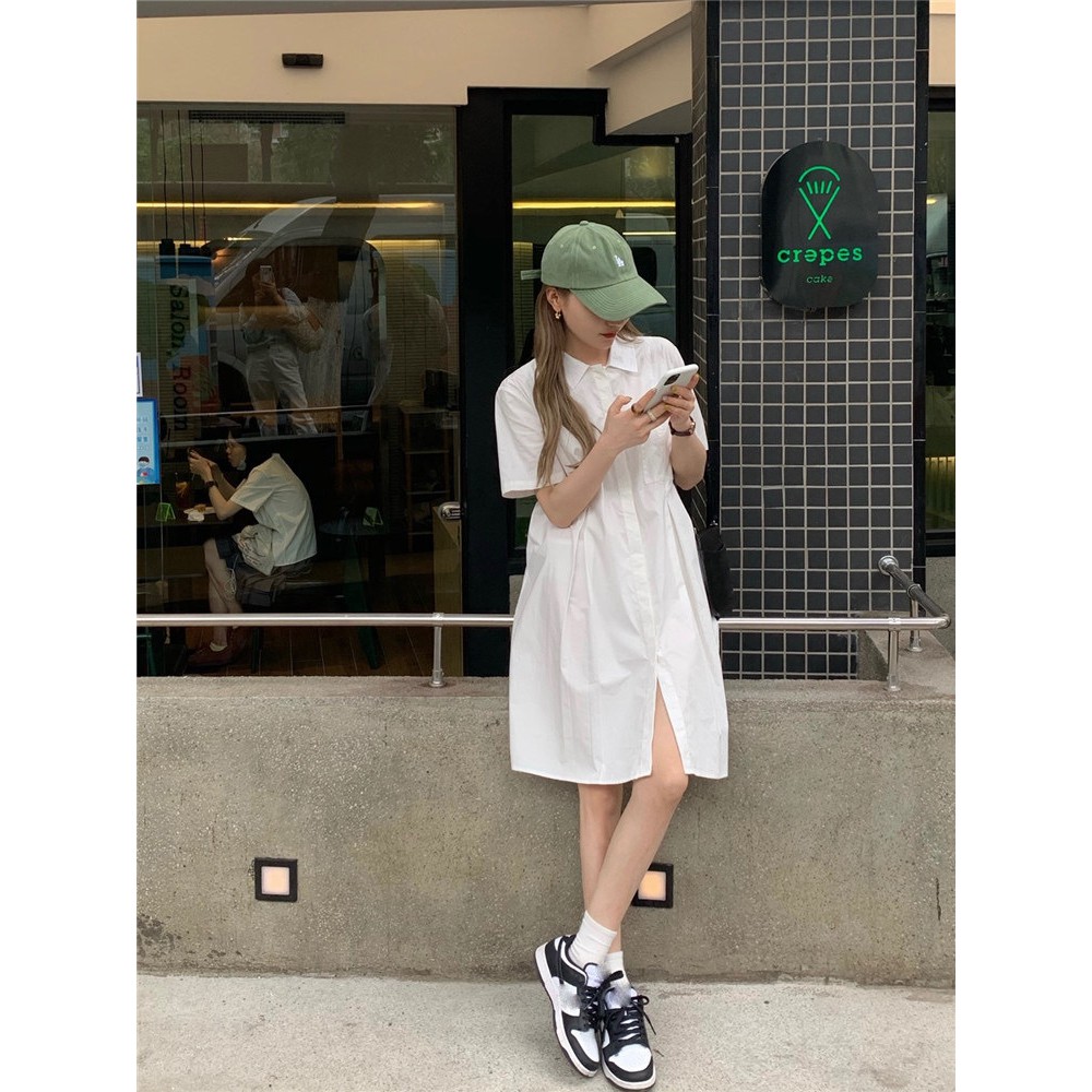 Đầm/Váy sơ mi thô dáng chữ A có túi ngực