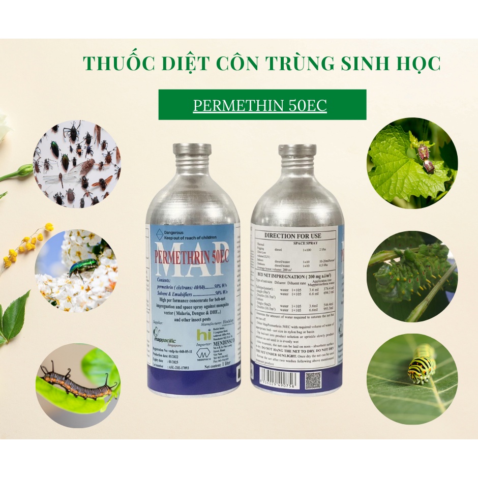 Thuốc diêt muỗi MAP PERMETHRIN 50EC Chai nhôm 1000ml nhập khẩu anh quốc,Tặng 1 gói bám dính,Tiêu diệt côn trùng sâu bệnh