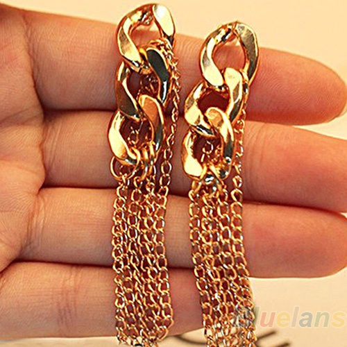 Cặp bông tai dài tua rua màu vàng phong cách sang trọng độc đáo dành cho nữ