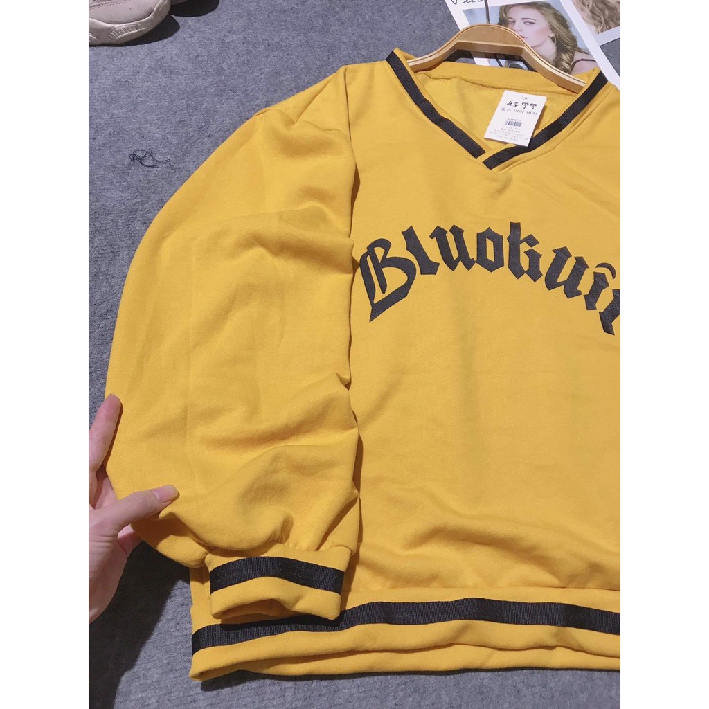 Áo Nỉ Sweater Unisex dáng rộng cổ tim phối viền trắng nổi chữ | BigBuy360 - bigbuy360.vn