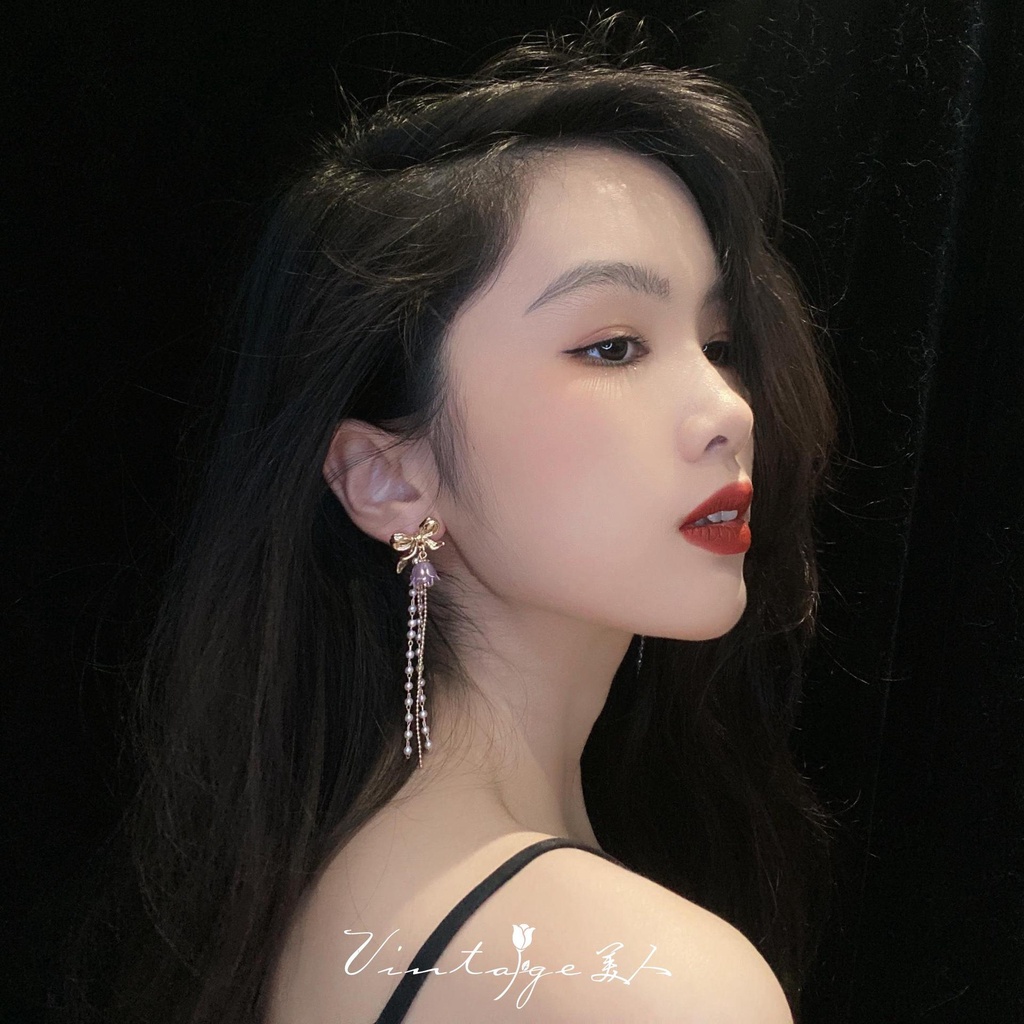 Bông Tai Hoa Lily Đính Ngọc Trai Nhân Tạo Phong Cách Pháp Lãng Mạn Thời Trang Mới 2022