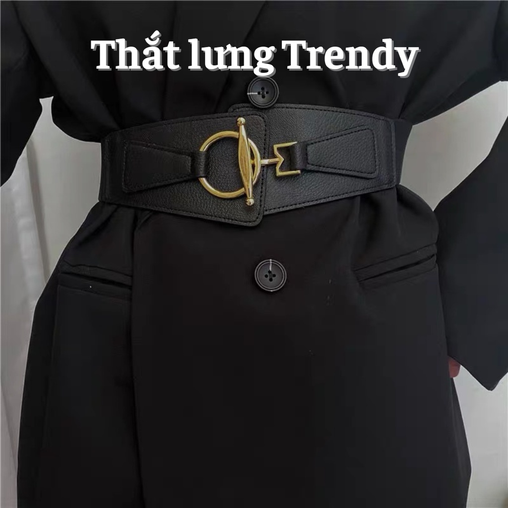 Đai váy bản to 5cm Lulu shop ĐV020 phối da chun co giãn - Thắt lưng áo vest dạ bản to mặt vàng