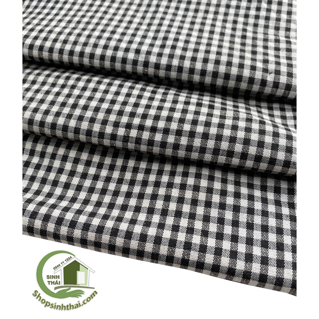 Vải cotton kẻ sọc caro nhuyễn nhỏ màu trắng đen