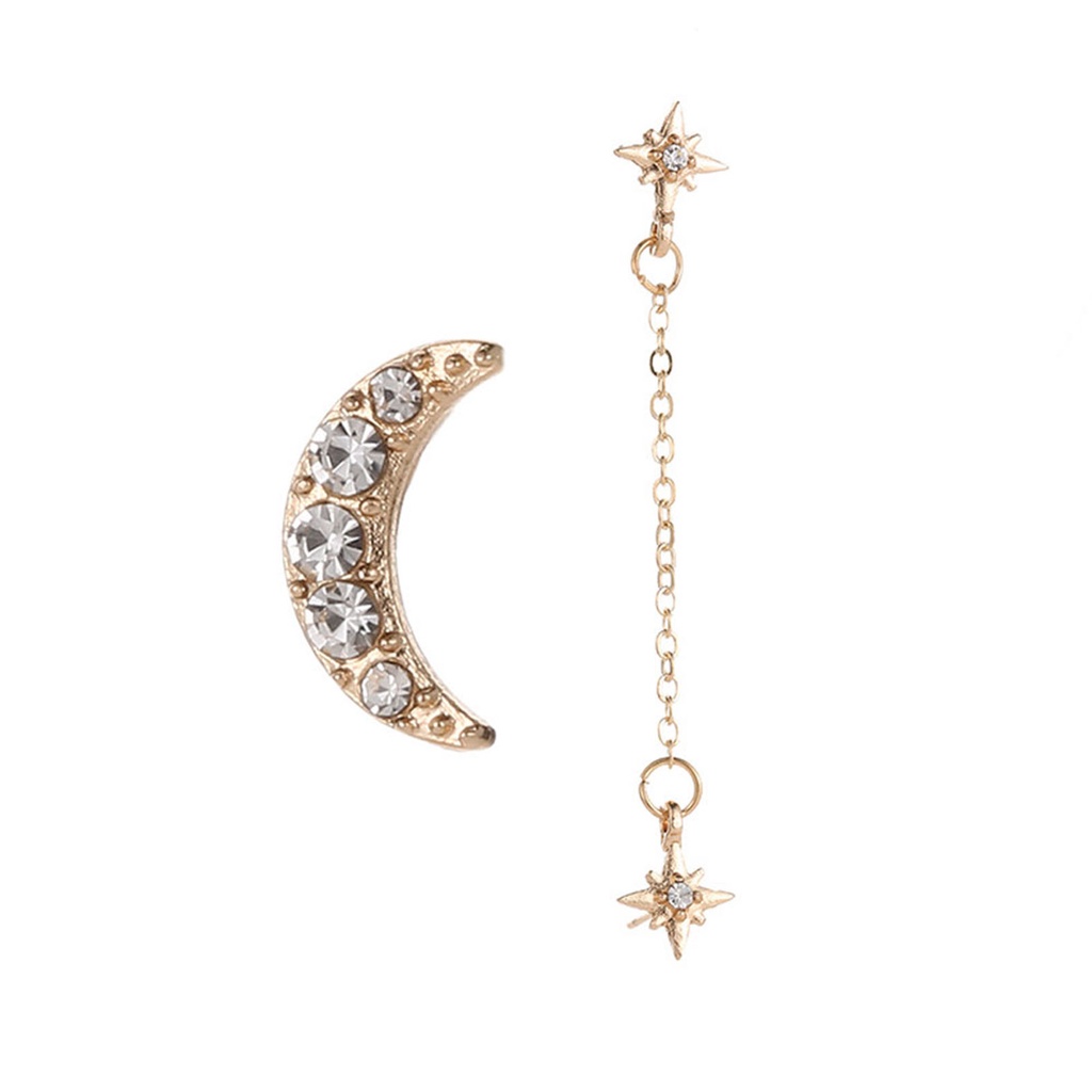 Set 2 Khuyên Tai 3 Lỗ Hình Mặt trăng Ngôi Sao Thời Trang Cá Tính Cho Nữ