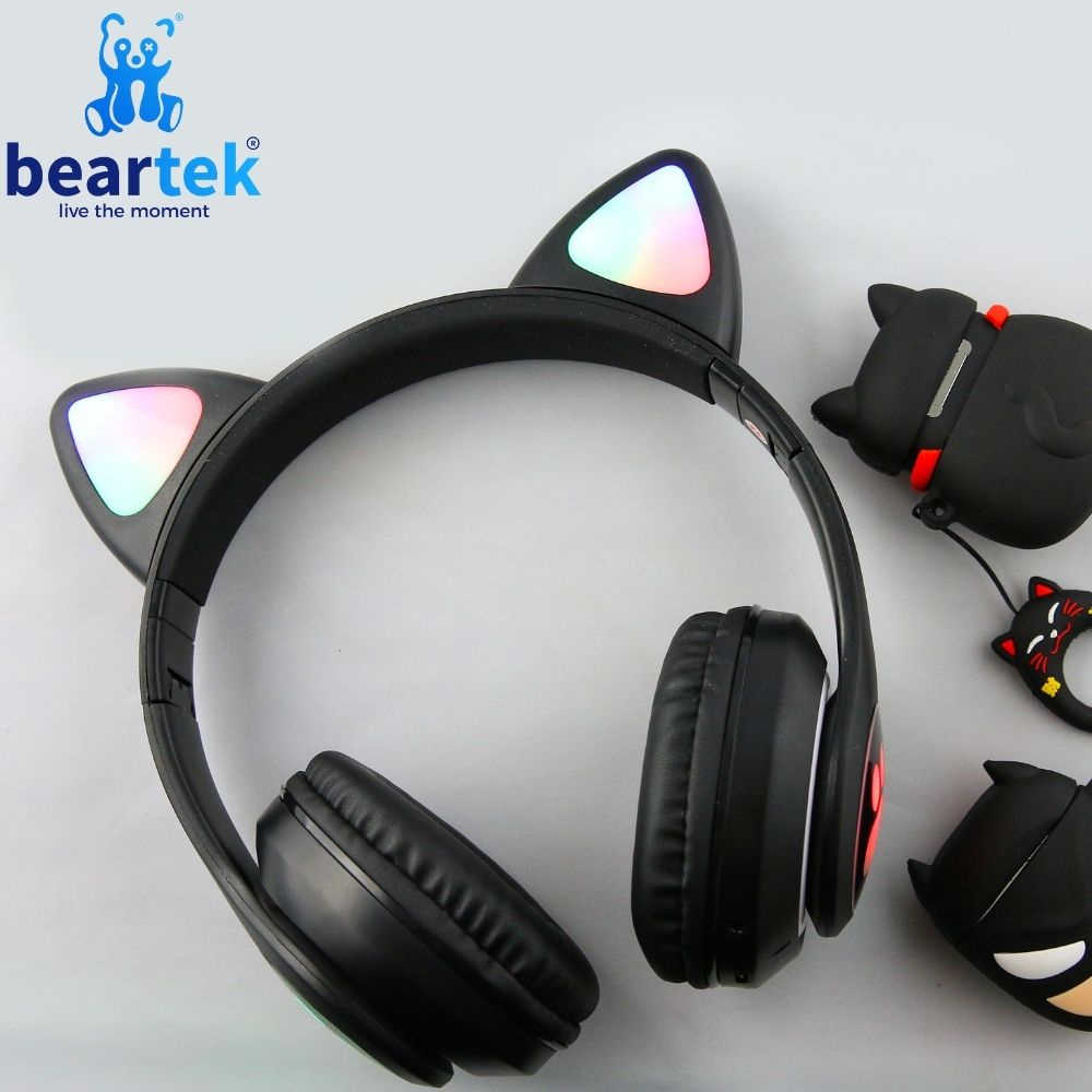 Tai Nghe Beartek B28 Kết Nối Bluetooth, Headphone Tai Mèo Dễ Thương Có Mic, Âm Bass Mạnh Mẽ- BH 12 tháng