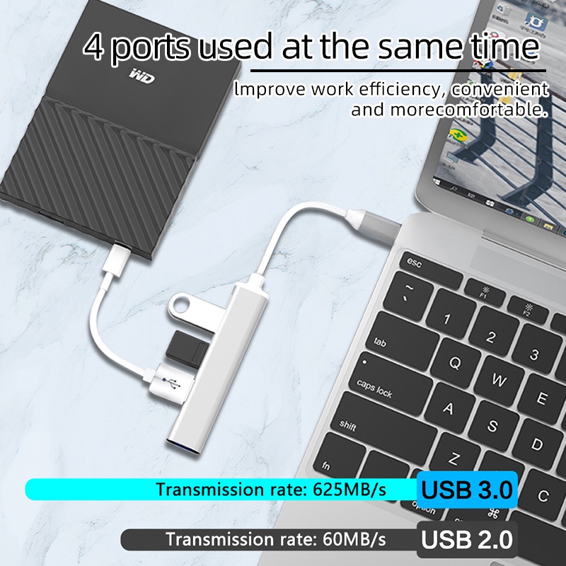 Bộ Chia 4 Cổng USB 3.0 Type C Cho Laptop Máy Tính