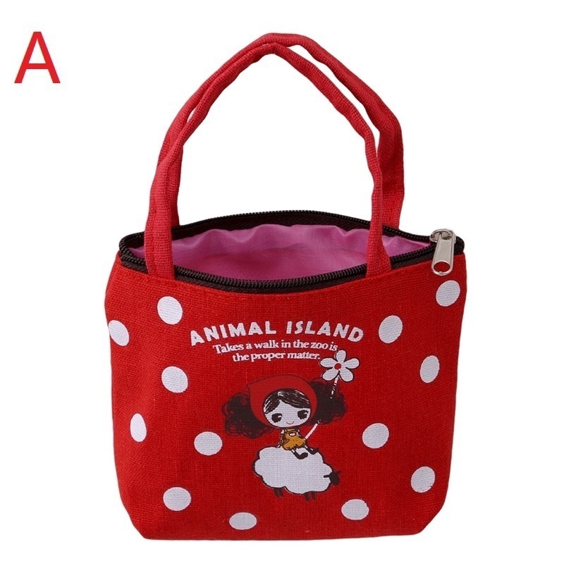 Túi xách có khóa kéo in họa tiết hoạt hình dễ thương tiện dụng