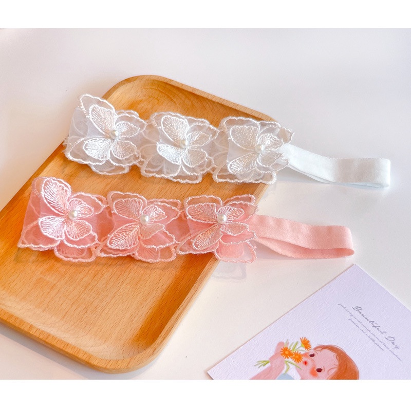 Băng đô/turban cài tóc vải ren đính nơ cho bé phong cách tiểu thư công chúa mẫu Hot Trend mới nhất