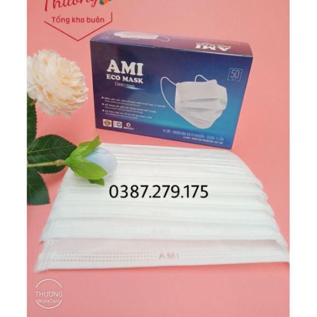 Hộp 50 chiếc khẩu trang y tế ami màu trắng 4 lớp - ami official