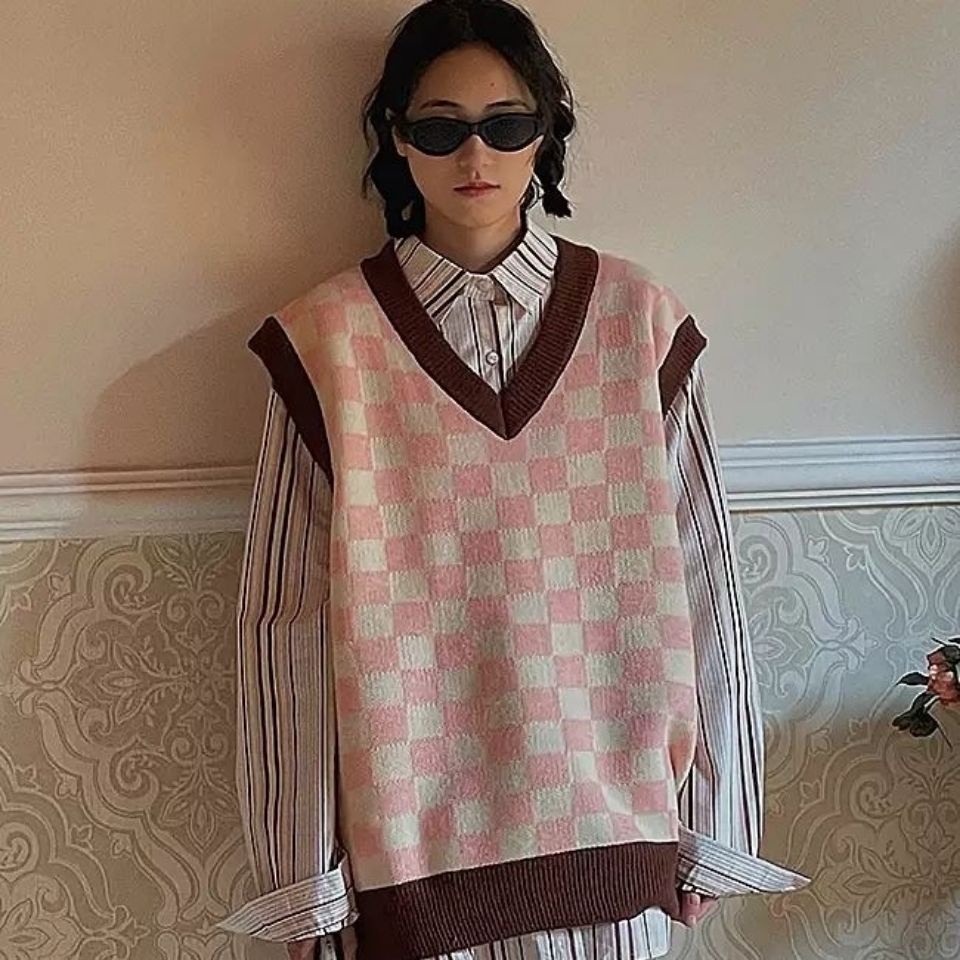 Áo khoác cardigan dệt kim dáng rộng kẻ sọc caro thời trang mùa xuân năm 2021 cho nữ