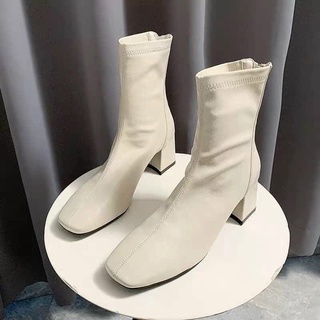 Bốt da nữ 5p, boots lửng da trơn cao cấp