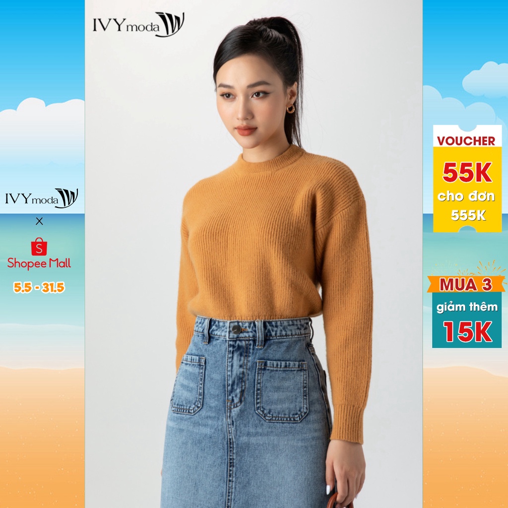 [NHẬP WABRTL5 GIẢM 10% TỐI ĐA 50K ĐH 250K ]Áo len nữ bo gấu IVY moda MS 58B8864