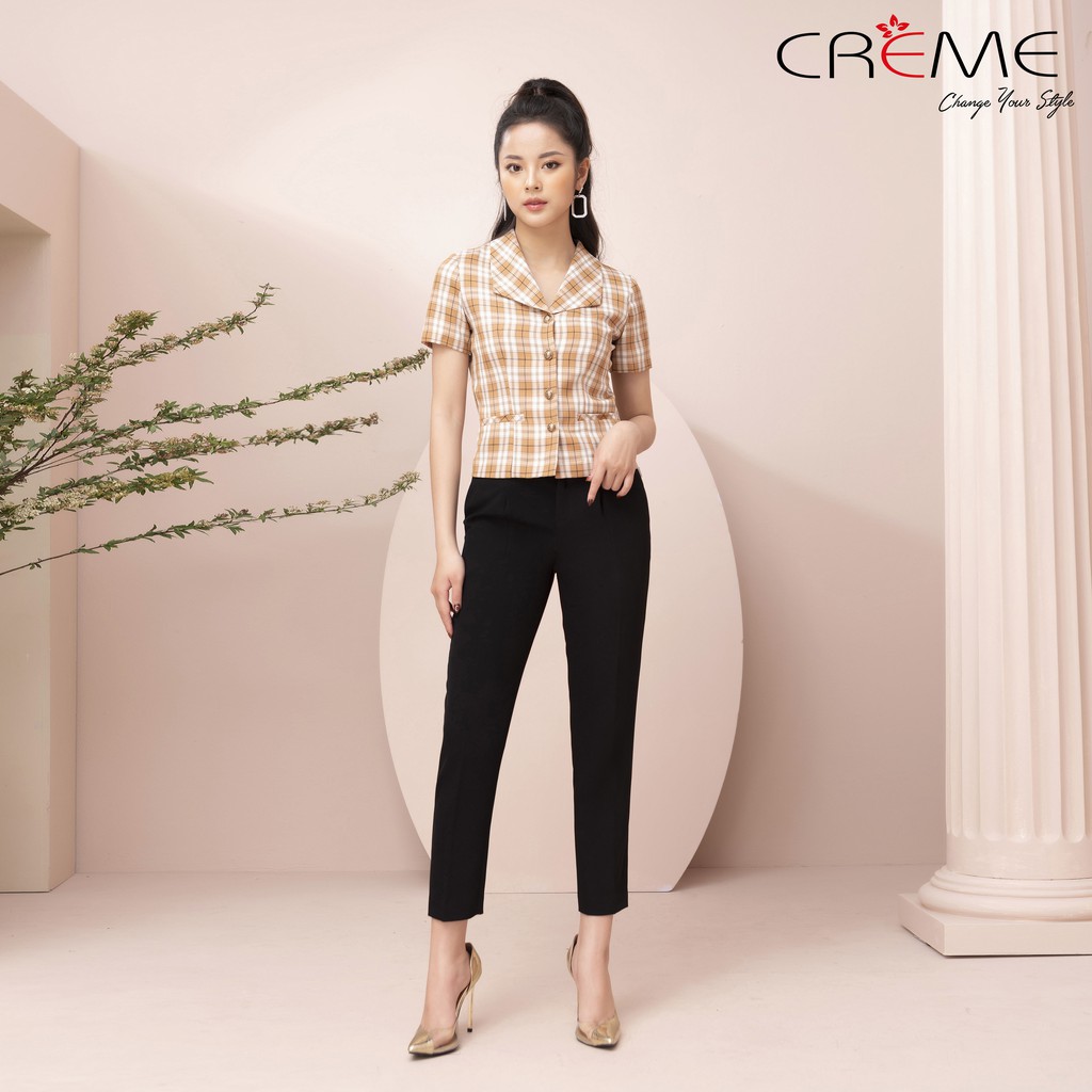 Áo sơ mi kẻ dáng kí giả SM1050 CREME