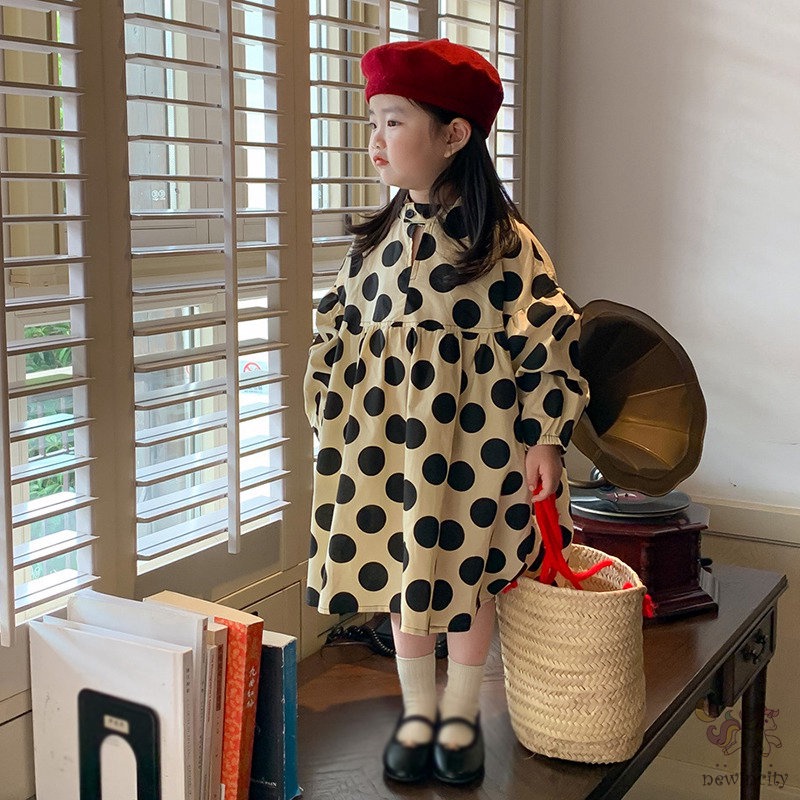 Đầm DàI Tay ChấM Bi Cho Bé GáI