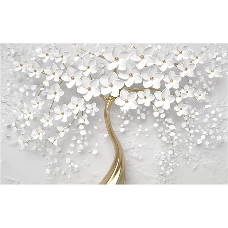 Giấy Dán Tường 3D Hình Hoa Màu Trắng Dùng Trang Trí Phòng Khách / Phòng Ngủ