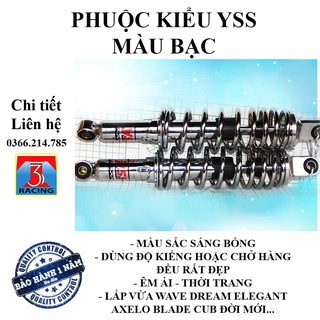 1 Đôi GIảm sóc Phuộc kiểu YSs màu bạc Siêu đẹp dai 33,5 cm lắp xe WAVE DREAM ELEGANT AXELO BLADE CUB ĐỜI MỚI - 3T RACING