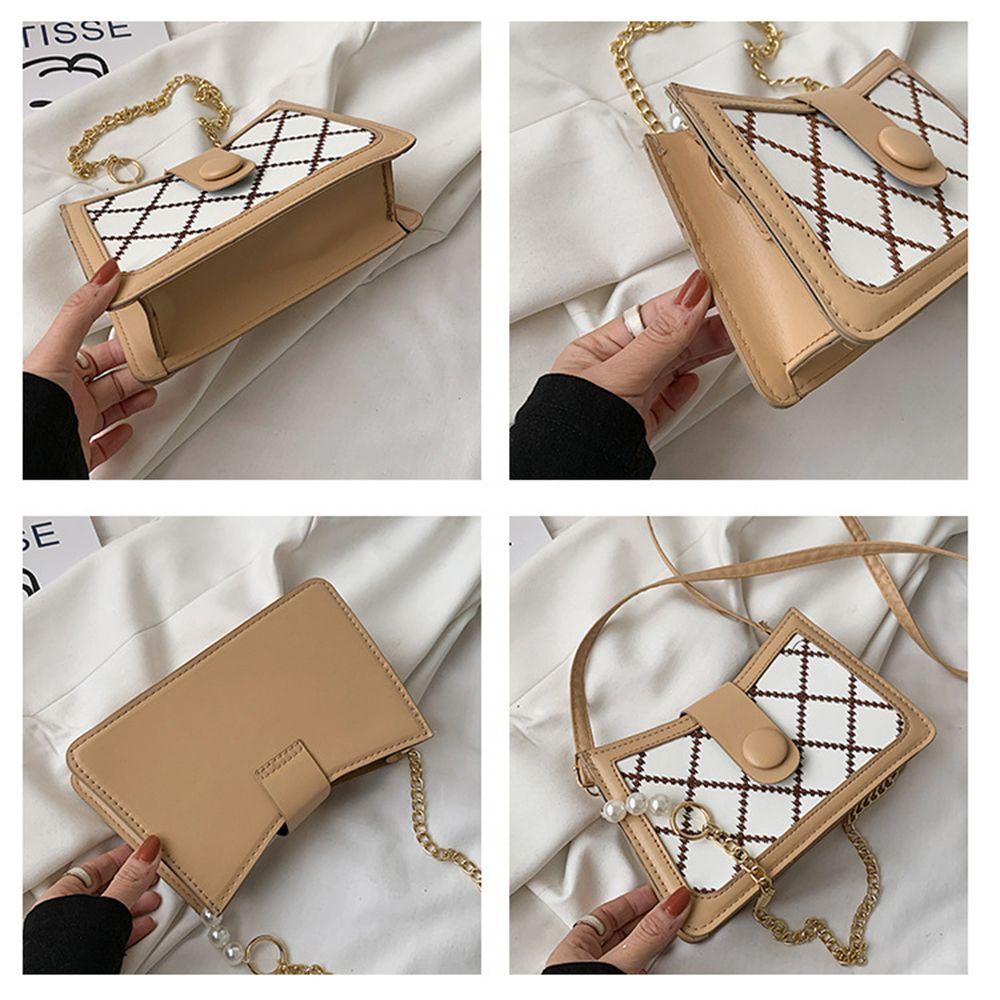 Túi Xách Đeo Chéo Dây Mắt Xích Họa Tiết Kẻ Ô Cho Nữ